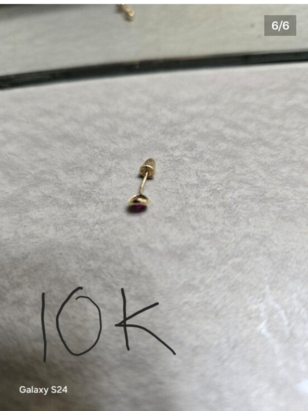 10K Gold Single Stud Earring with Red Stone